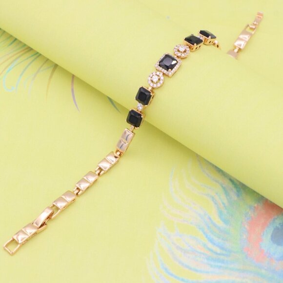 "Elegant Rose Gold Bracelet with Black and Clear CZ Stone Accents, XPBL0885 - Picture 7 of 13